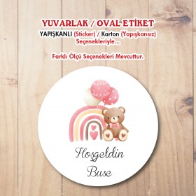 Yuvarlak Etiket 198 - Sevimli Ayıcık Pembe