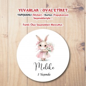 Yuvarlak Etiket 199 - Sevimli Tavşan Tasarım