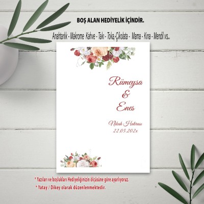 Hediyelik Kartı 0007  - Çiçekli Tasarım Hediyelik Kahve,  Anahtarlık Kartı