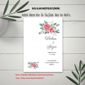 Hediyelik Kartı 0022 - Çiçekli Tasarım Hediyelik Kahve, Anahtarlık Kartı