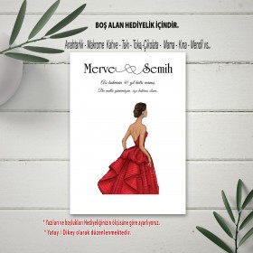 Hediyelik Kartı 0026 - Kırmızı Elbiseli Kına Kızı Anahtarlık, Mendil Hediye Kartı