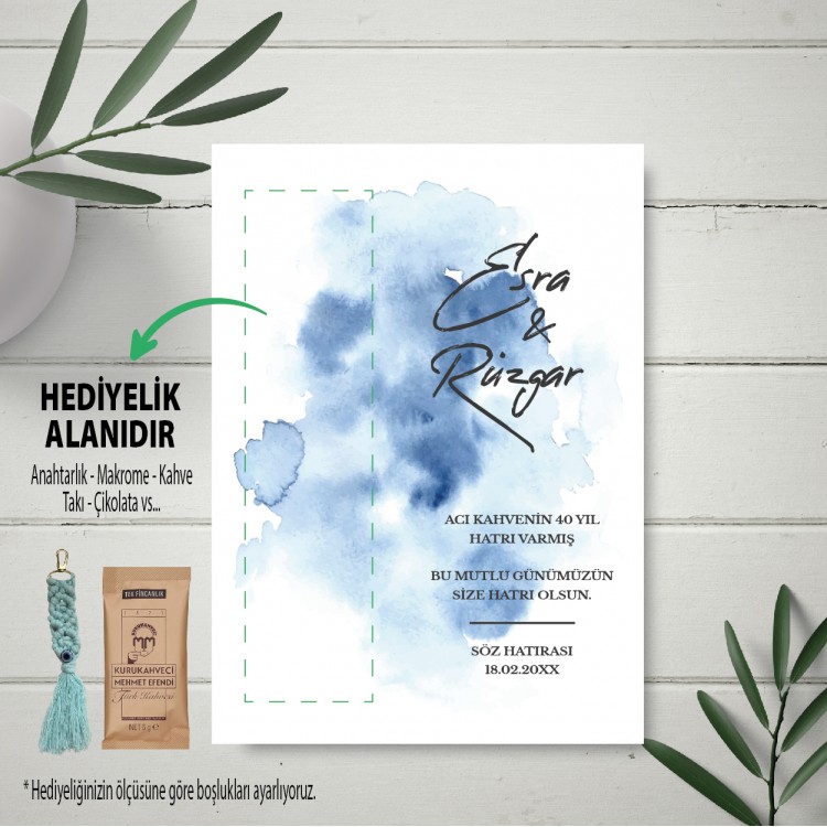 Hediyelik Kartı 0048 - Mavi Tasarım Anahtarlık, Kahve Kartı