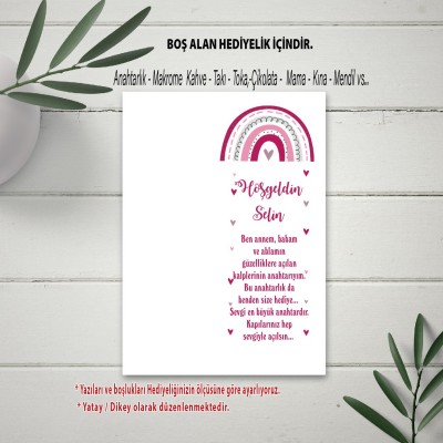 Hediyelik Kartı 0056 - Pembe Gökkuşağı Tasarım Anahtarlık Kartı