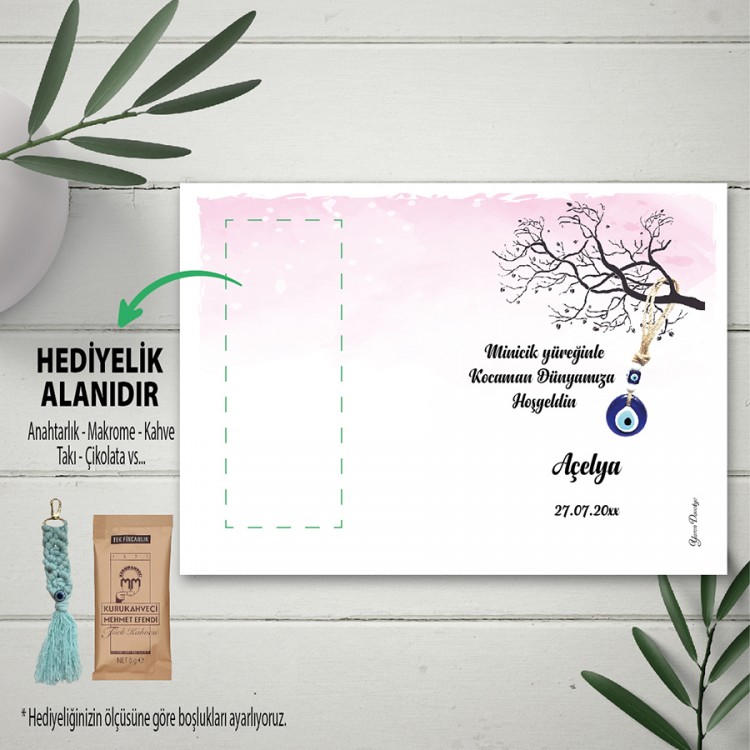 Hediyelik Kartı 0069 - Pembe, Nazar Boncuklu Anahatarlık Kartı