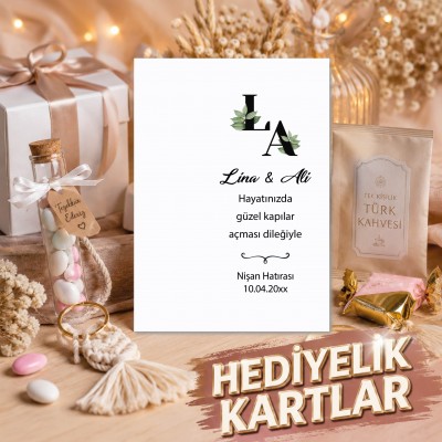 Hediyelik Kartı 0079 - Harf Tasarım Nişan Hatırası Anahtarlık, Kahve Kartı