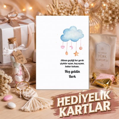 Hediyelik Kartı 0081 - Bulut Temalı Hediye Anahtarlık Kartı