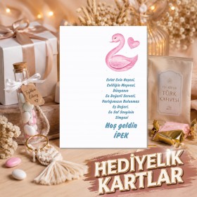 Hediyelik Kartı 0083 - Kuğu Tasarım Makrome Anahtarlık Kartı