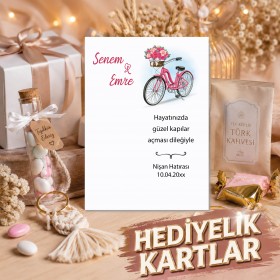 Hediyelik Kartı 0122 - Bisiklet Temalı Nişan Hatırası Hediye Kartı