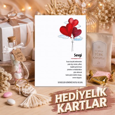 Hediyelik Kartı 0127 - Aşk Temalı Balonlu Anahtarlık Kartı