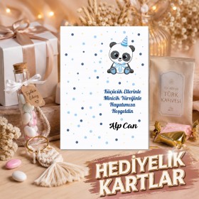 Hediyelik Kartı 0159 - Panda Tasarım Mavi Anahtarlık Kartı