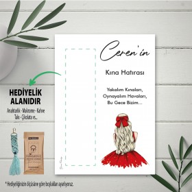 Hediyelik Kartı 0220 - Kırmızı Elbiseli Kına Kızı Temalı Hediye Kartı