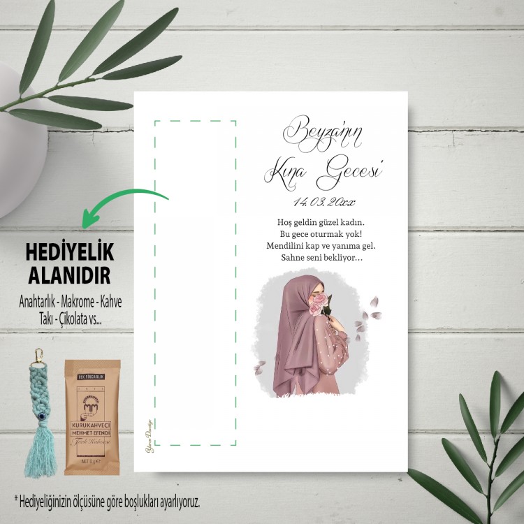 Hediyelik Kartı 0237 - Tesettürlü Gelin Kına Kızı Tasarım