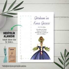 Hediyelik Kartı 0238 -Lacivert Elbiseli Kına Kızı Tasarım
