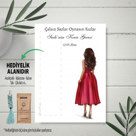 Hediyelik Kartı 0240 -Kırmızı Elbiseli Kına Kızı Tasarım