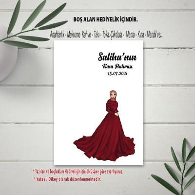 Hediyelik Kartı 0262 - Kırmızı Elbiseli Tesettürlü Kızı Tasarım Hediye Kartı