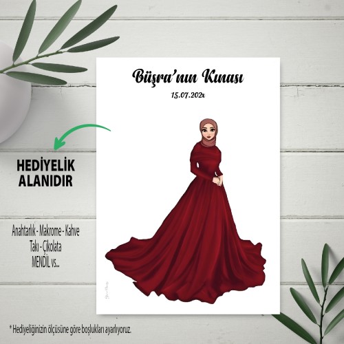 Kına Mendil Kartı Tesettürlü Kına Kızı Tasarım Kart - Yaren Davetiye