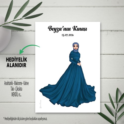 Kına Mendil Kartı Tesettürlü Kına Kızı Tasarım Kart - Yaren Davetiye