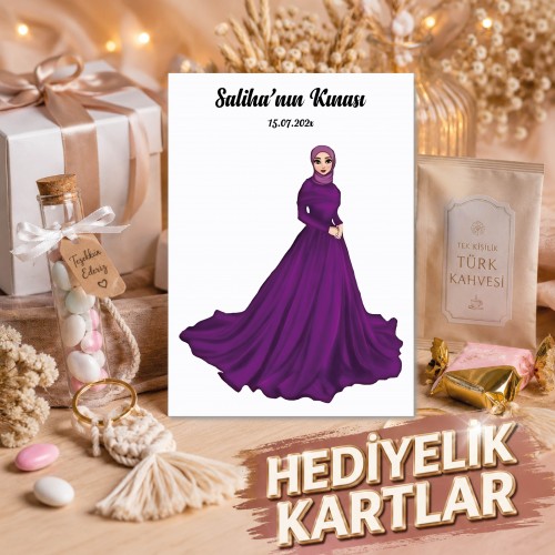 Kına Mendil Kartı Tesettürlü Kına Kızı Tasarım Kart - Yaren Davetiye