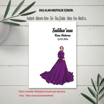 Hediyelik Kartı 0264 - Mor Elbiseli Tesettürlü Kızı Tasarım Hediye Kartı