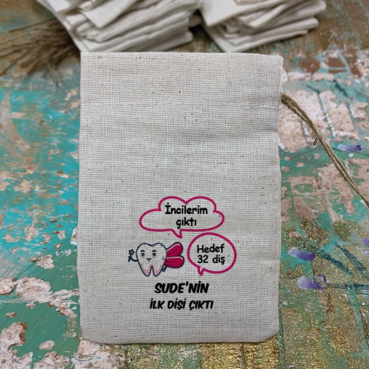 Baskılı Kese 0028 - Pembe Diş Perisi Temalı Hediyelik Kese