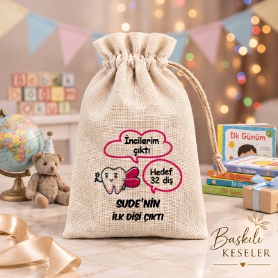 Baskılı Kese 0028 - Pembe Diş Perisi Temalı Hediyelik Kese