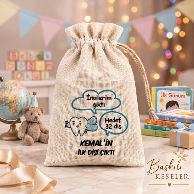 Baskılı Kese 0033 - Mavi Diş Perisi Temalı Hediyelik Kese