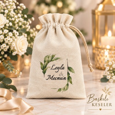 Baskılı Kese 0044 - Yeşil Yapraklı Tasarım