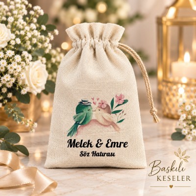 Baskılı Kese 0089 - Çift Kuş Tasarım Hediyelik Kese