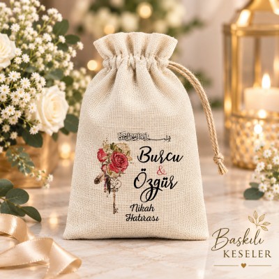 Baskılı Kese 0126 - Kırmızı Çiçekli Kese