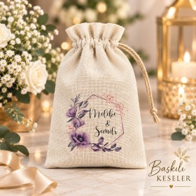 Baskılı Kese 0137 - Mor Çiçekli Tasarım