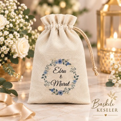 Baskılı Kese 0182 - Mavi Çiçekli Tasarım
