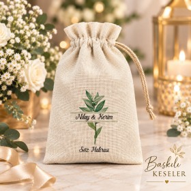 Baskılı Kese 0314 - Yeşil Çiçek Tasarım