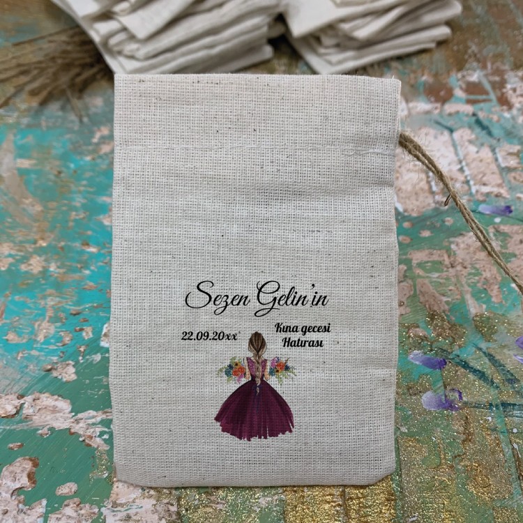 Baskılı Kese 0368 - Kına Kızı Tasarım Kına Gecesi Hatırası Hediyelik Kese