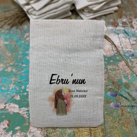 Baskılı Kese 0372 - Tesettürlü Kına Kızı Tasarım  Kına Gecesi Hatırası Hediyelik Kese