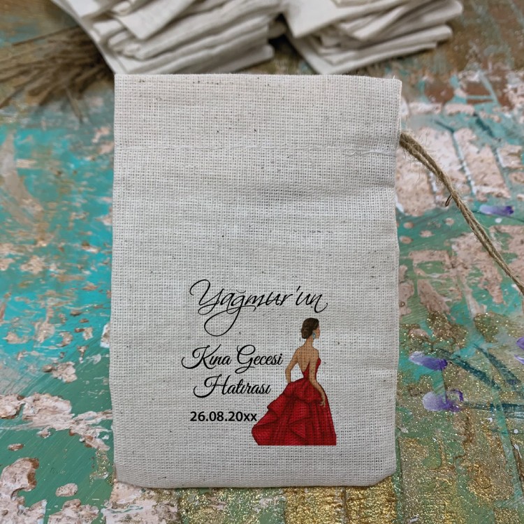 Baskılı Kese 0387 - Kına Kızı Tasarım Kına Gecesi Hatırası Hediyelik Kese