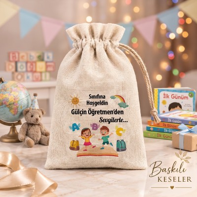 Baskılı Kese 0554 - Okulda ilk Gün Hatırası Hediyelik Kese
