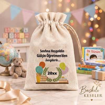 Baskılı Kese 0555 - Okulda ilk Gün Hatırası Hediyelik Kese