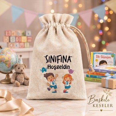 Baskılı Kese 0556 - Okulda ilk Gün Hatırası Hediyelik Kese