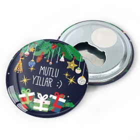Magnet Rozet 0163 - Yılbaşı - Yeni Yıl Temalı Hediyelik  Metal Açacak Magnet - Açacak Anahtarlık
