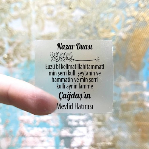 Kare Şeffaf Etiket 548 - Nazar Duası Tasarımı - Yaren Davetiye