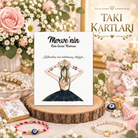 Takı Kartı 016 - Kına Gecesi Hatırası Toka, İnci Küpe Kartı