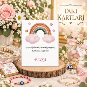 Takı Kartı 056 - Gökkuşağı Temalı Doğum Günü Bileklik Kartı